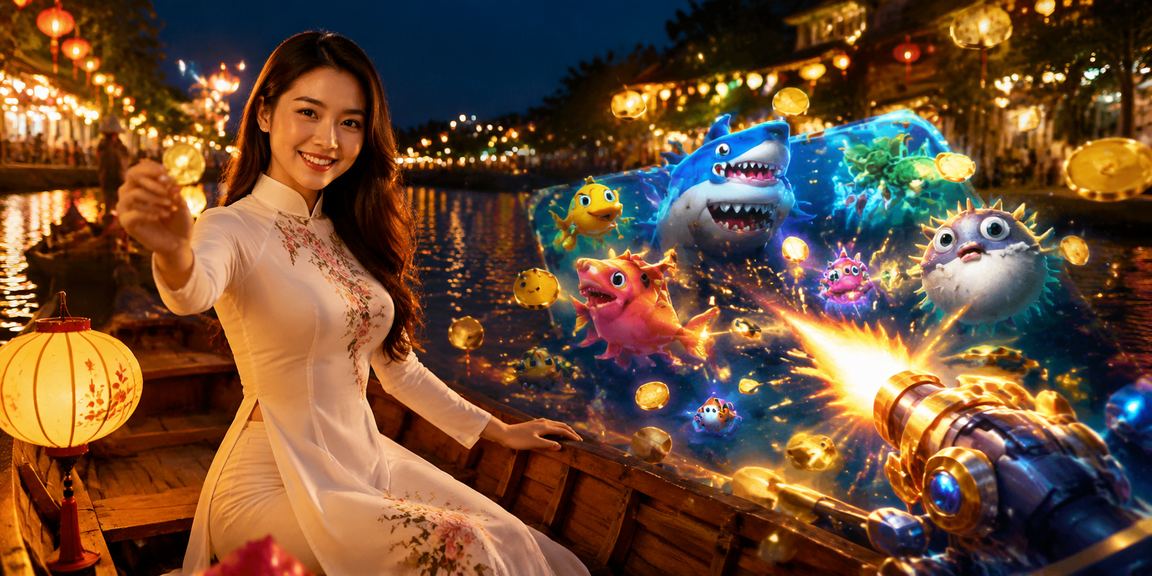 Khung cảnh đèn lồng Hội An về đêm bên trò chơi bắn cá trực tuyến